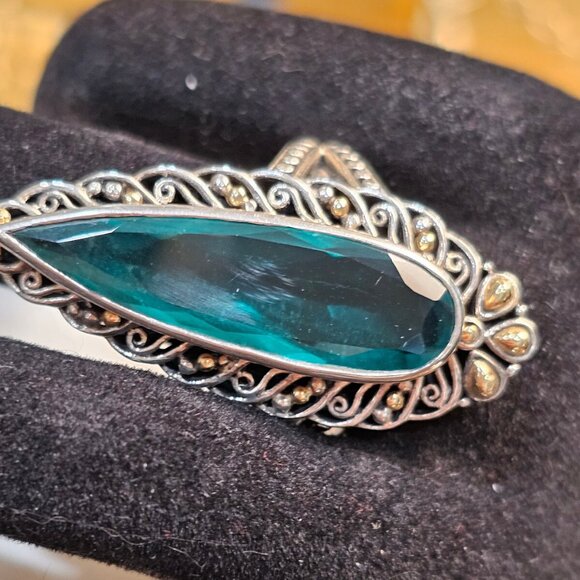 Artisan Crafted by Robert Manse SS & 18K Lab Emerald Ring, size 10 - Picture 1 of 5